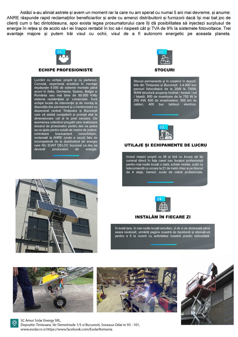Pagina 12 din broșura eSolar: echipele, stocurile și utilajele eSolar.